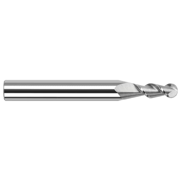 High Helix End Mill for Aluminum Alloys - Ball, 0.0150" (1/64), Shank Dia.: 1/8"